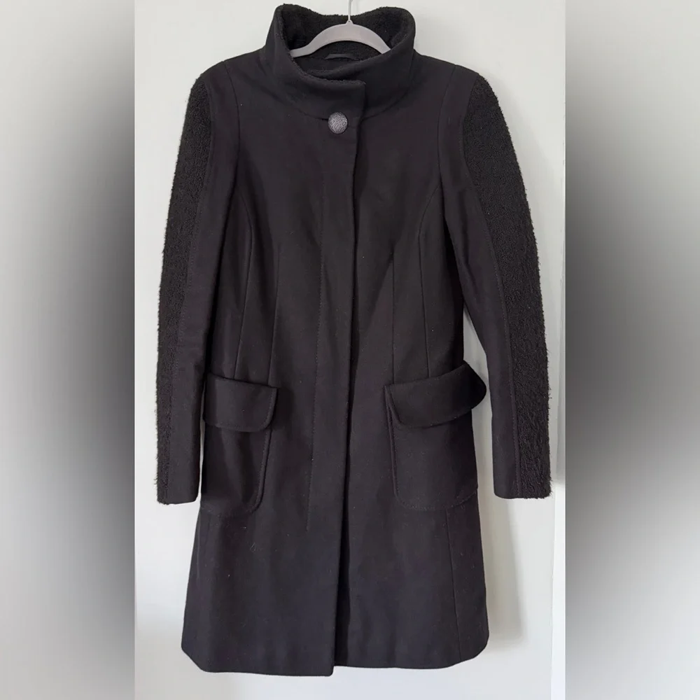 Vintage y2k European Wool Cashmere Structured Minimalist Black Coat Size 6/EU36‎